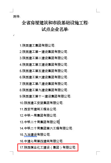 陜煤建設(shè)集團(tuán)入選全省房屋建筑和市政基礎(chǔ)設(shè)施工程總承包試點(diǎn)企業(yè)