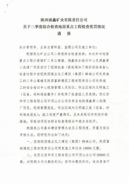 陜煤建設(shè)韓城分公司沙梁煤礦2#單身公寓項目施工生產(chǎn)受到建設(shè)單位獎勵
