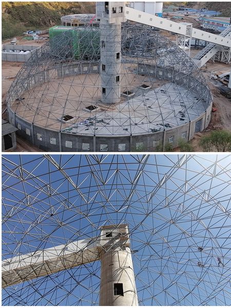 陜煤建設(shè)天工公司承建的原煤儲(chǔ)煤場網(wǎng)架主體結(jié)構(gòu)順利封頂